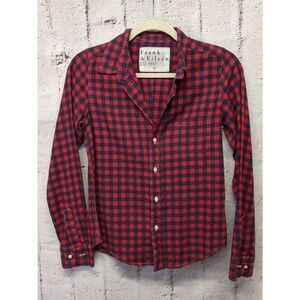 Frank & Eileen Barry Red Navy Gingham Mini‎ Plaid Buttondown Shirt sz XS